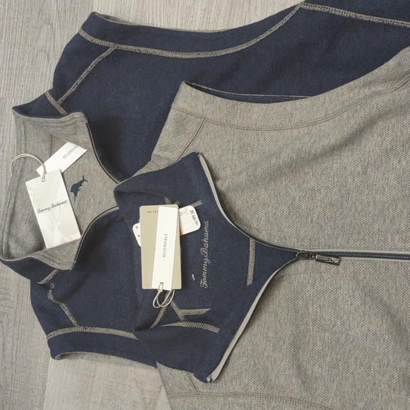 Tommy Bahama reversible Gray Blue full zip vest jacket Flipshore New Men's S M L